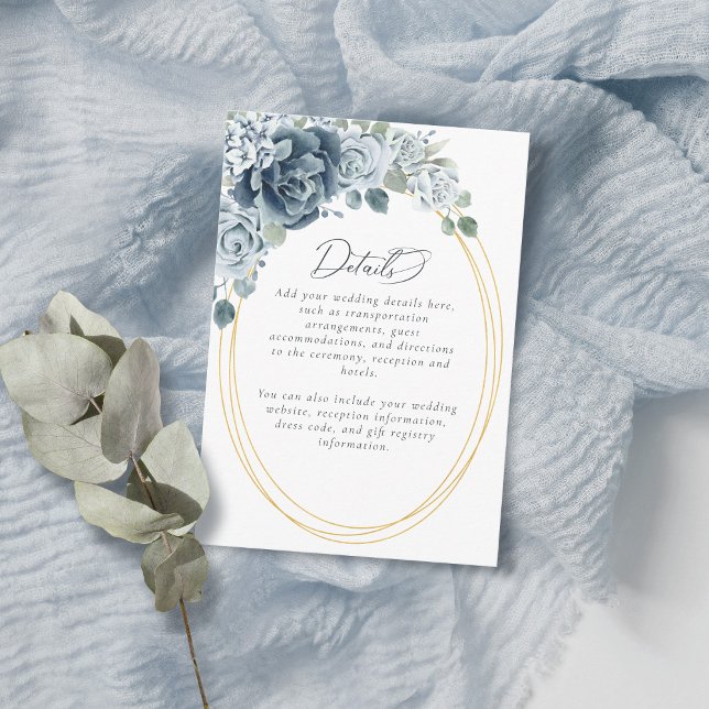 Cartão De Informações Detalhes do Casamento Elegante Floral Azul Dusty (Criador carregado)