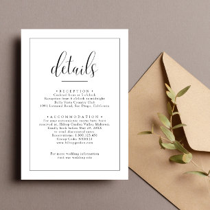 Cartão De Informações Detalhes do Casamento Elegante Minimalista