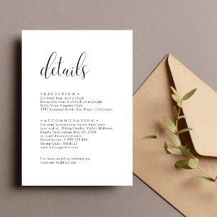 Cartão De Informações Detalhes do Casamento Elegante Mínimo Personalizad