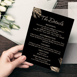 Cartão De Informações Detalhes do casamento elegante, preto e Dourado Mo