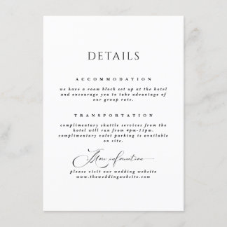 Cartão De Informações Detalhes do Casamento Elegante Simples Preto e Bra