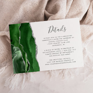 Cartão De Informações Detalhes do Casamento em Ágata Verde Caçador Prata