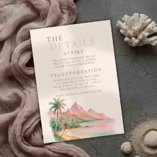 Cartão De Informações Detalhes do Casamento em Aquarela da Ilha do Pôr d