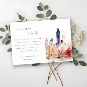 Cartão De Informações Detalhes do Casamento em Aquarela de Chicago Illin