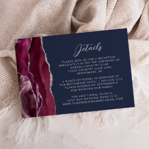 Cartão De Informações Detalhes do Casamento em Azul Marinho e Ágata Prat