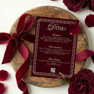 Cartão De Informações Detalhes do Casamento em Borgonha Old Money