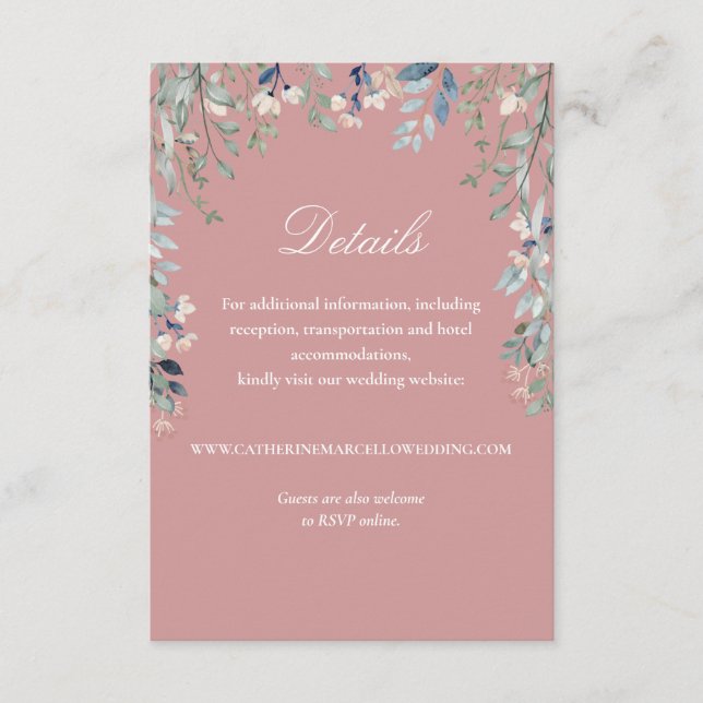 Cartão De Informações Detalhes do Casamento em Cascata Floral de Rosa El (Frente)