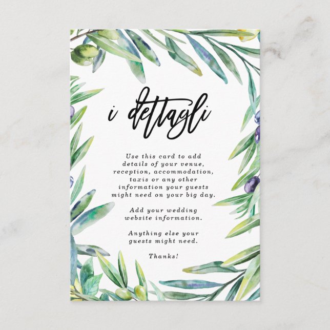 Cartão De Informações Detalhes do casamento em Florença Itália (Frente)