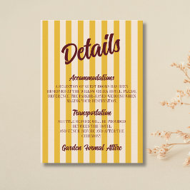 Cartão De Informações Detalhes do Casamento em Listras de Pêssego Retrô