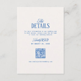 Cartão De Informações Detalhes do Casamento em Marfim e Azul Naval 