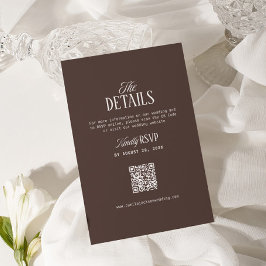 Cartão De Informações Detalhes do Casamento em Marrom Chocolate Código Q