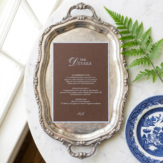 Cartão De Informações Detalhes do Casamento em Marrom Chocolate e Azul