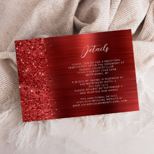 Cartão De Informações Detalhes do Casamento em Metal Escovado Vermelho 
