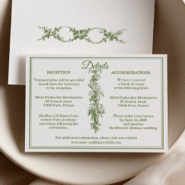 Cartão De Informações Detalhes do Casamento em Olive Green Toile de Jouy