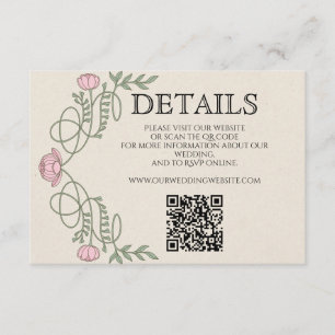 Cartão De Informações Detalhes do Casamento em Rosa Pálido Art Nouveau n