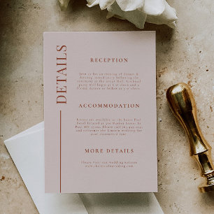 Cartão De Informações Detalhes do Casamento em Terracota com Linha Limpa