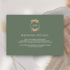 Cartão De Informações Detalhes do Casamento em Verde Sage com Crista de 