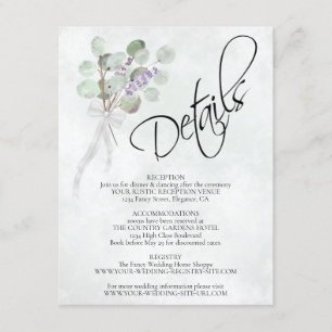 Cartão De Informações Detalhes do Casamento entre Eucalyptus e Buquês