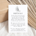 Cartão De Informações Detalhes do Casamento entre Lua Botânica Elegante<br><div class="desc">Projetado para coordenar com a nossa coleção de casamento Elegante da Lua Botânica e Estrelas, esta carta de detalhes de boho apresenta uma ilustração de uma linha preta de uma lua adorada com estrelas e folhagem em um fundo branco. Personalize o cartão de detalhes do casamento preto e branco com...</div>