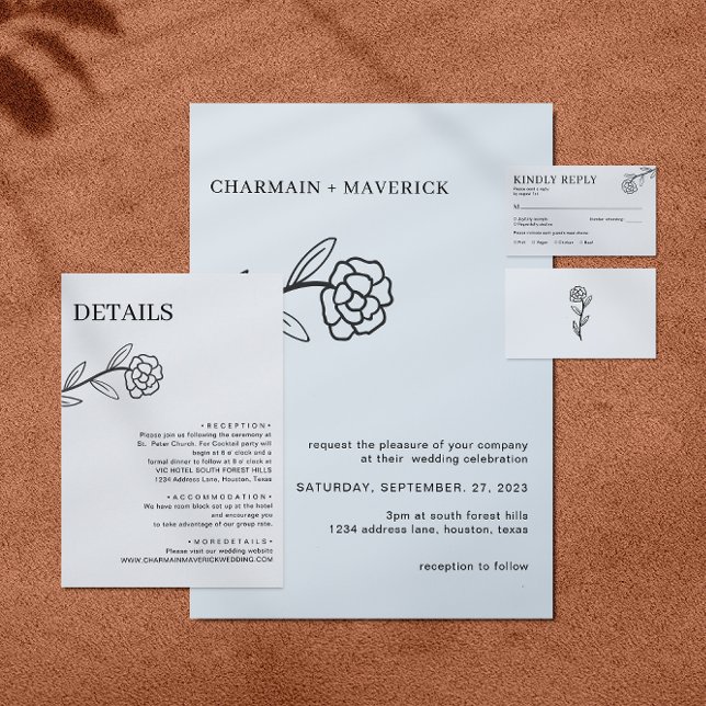 Cartão De Informações Detalhes do Casamento entre Preto e Branco de Flor (Criador carregado)