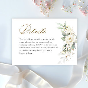Cartão De Informações Detalhes do Casamento Eucalyptus de Rosas Brancas 
