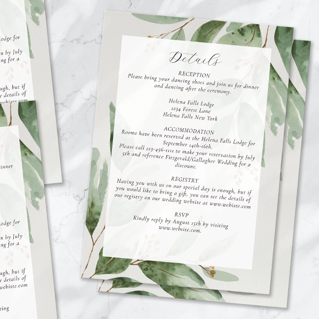 Cartão De Informações Detalhes do Casamento Eucalyptus Greenery (Criador carregado)