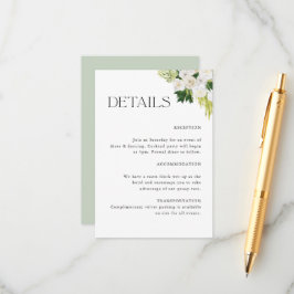 Cartão De Informações Detalhes do Casamento Falso Botânico Elegante