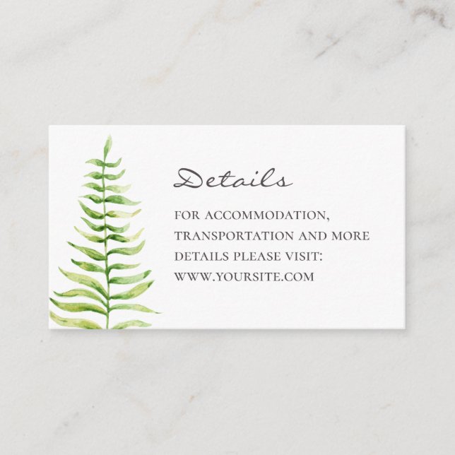 Cartão De Informações Detalhes do casamento Fern. Bacia botânica das flo (Frente)