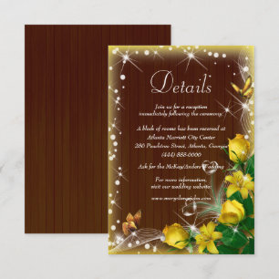 Cartão De Informações Detalhes do Casamento Floral Amarelo da Madeira Es