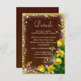 Cartão De Informações Detalhes do Casamento Floral Amarelo da Madeira Es