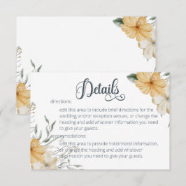 Cartão De Informações Detalhes do Casamento Floral Amarelo e Branco Azul