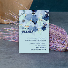 Cartão De Informações Detalhes do Casamento Floral Azul Bonito com Aquar