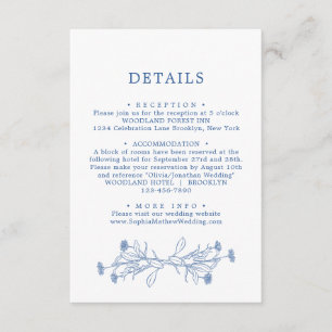Cartão De Informações Detalhes do Casamento Floral Azul Clássico Elegant