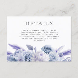 Cartão De Informações Detalhes do Casamento Floral Azul do Designer