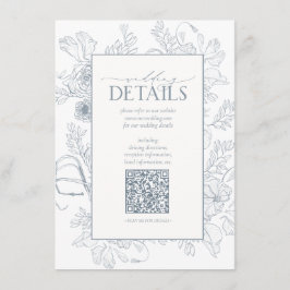Cartão De Informações Detalhes do Casamento Floral Azul Dusty do Código