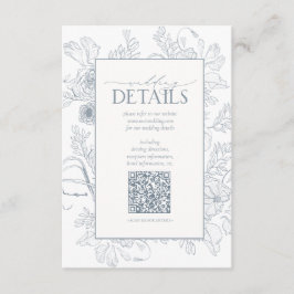 Cartão De Informações Detalhes do Casamento Floral Azul Dusty do Código