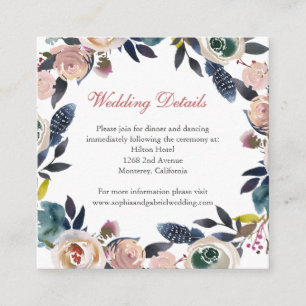 Cartão De Informações Detalhes do Casamento Floral Azul Dusty Pink