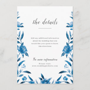 Cartão De Informações Detalhes do casamento floral azul e branco