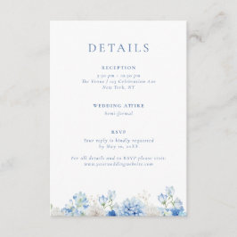 Cartão De Informações Detalhes do Casamento Floral Azul Elegante