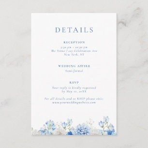 Cartão De Informações Detalhes do Casamento Floral Azul Elegante