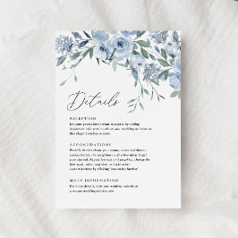 Cartão De Informações Detalhes do Casamento Floral Azul Elegante