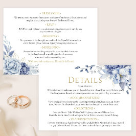 Cartão De Informações Detalhes do Casamento Floral Azul Elegante