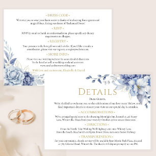 Cartão De Informações Detalhes do Casamento Floral Azul Elegante
