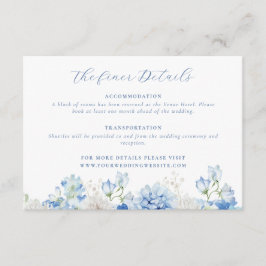 Cartão De Informações Detalhes do Casamento Floral Azul Elegante