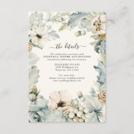Cartão De Informações Detalhes do Casamento Floral Azul Empoeirado