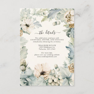 Cartão De Informações Detalhes do Casamento Floral Azul Empoeirado