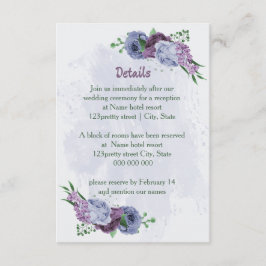 Cartão De Informações Detalhes do casamento floral azul roxo
