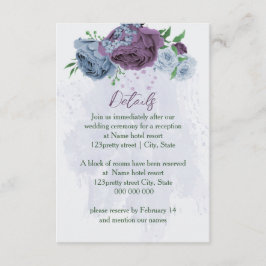 Cartão De Informações Detalhes do casamento floral azul roxo