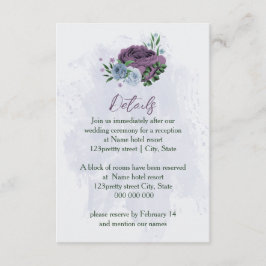 Cartão De Informações Detalhes do casamento floral azul roxo