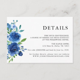 Cartão De Informações Detalhes do Casamento Floral Azul Rústico